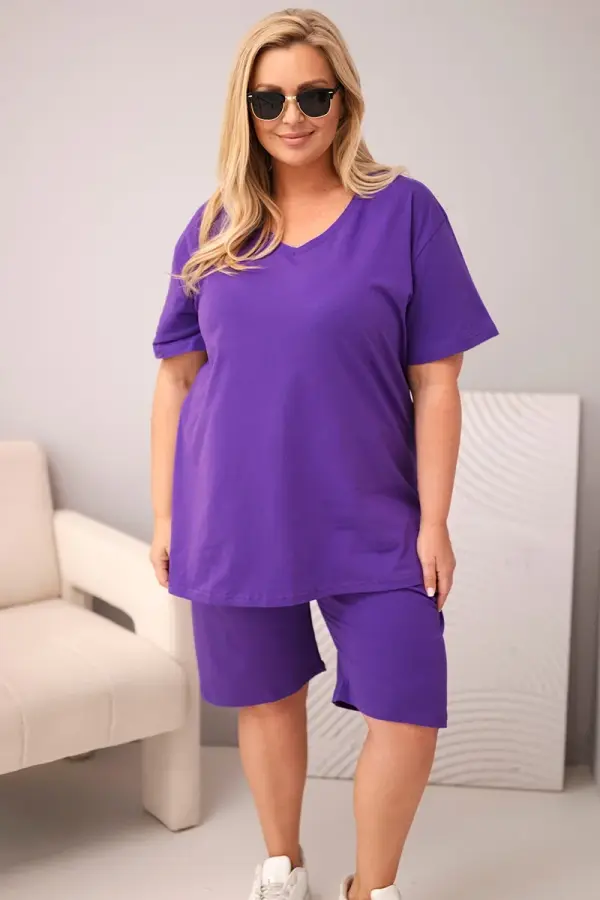 Kesi Kesi ženski komplet bluze i kratkih hlača plus size, ljubičaste boje