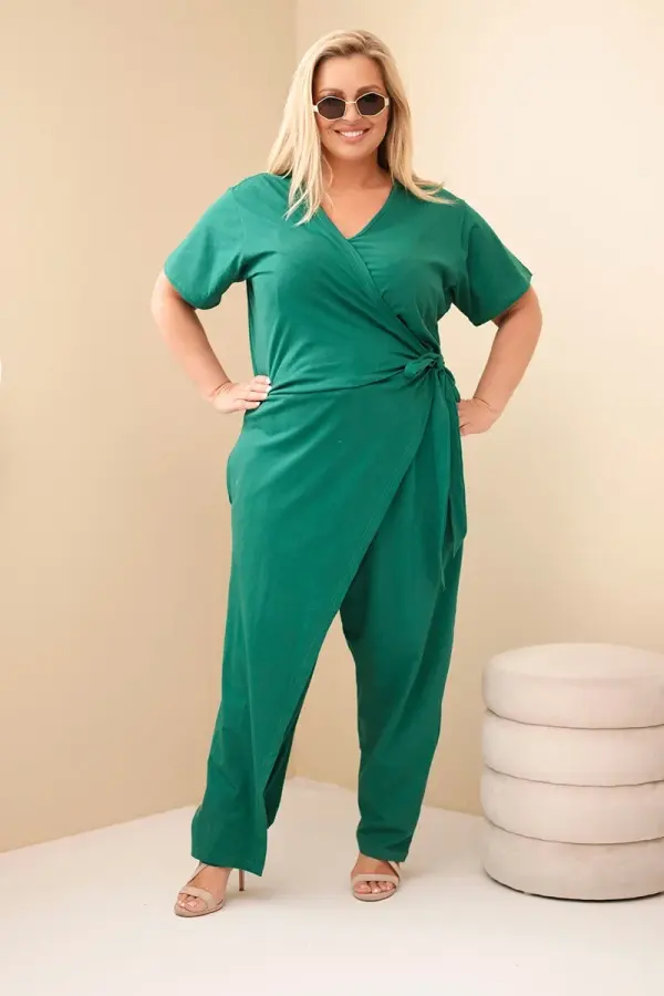 Kesi Kesi ženski pamučni kombinezon Plus Size s vezanjem u struku, zeleni