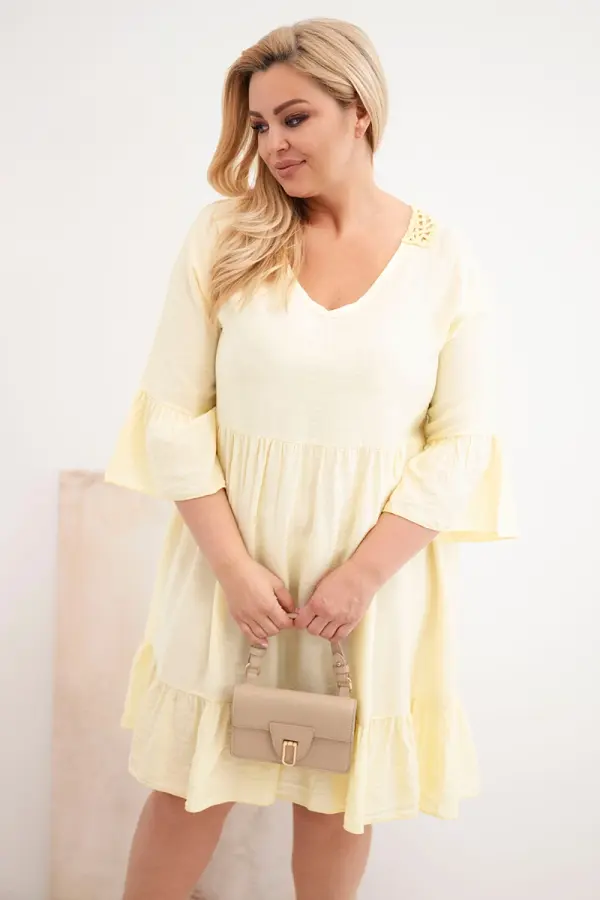Kesi Włoski Kesi žuta plus size viskozna haljina s vezom