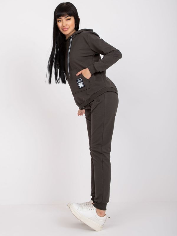 Fashionhunters Khaki two-piece cotton hoodie Mariami