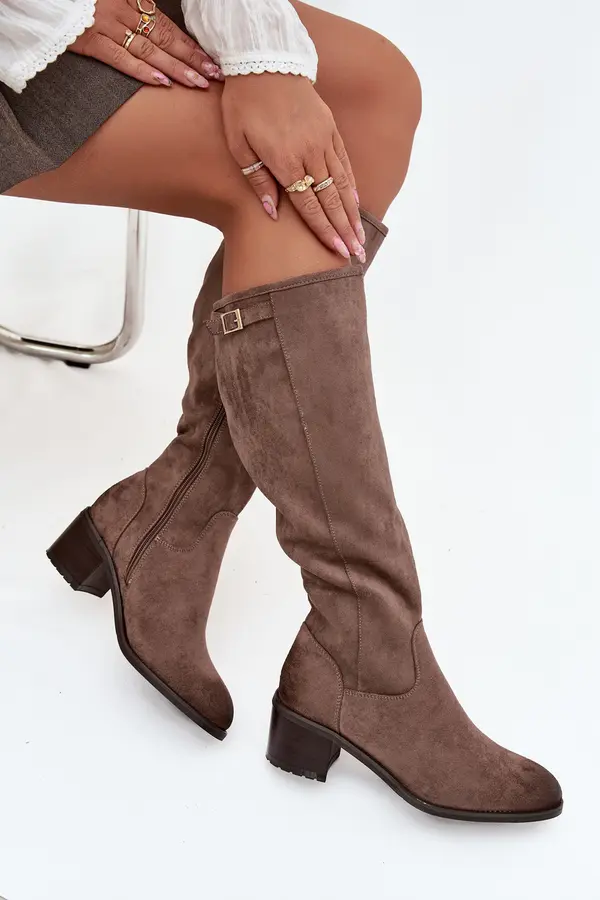 VINCEZA Knee-high eco suede boots on a heel Vinceza 58332 dark beige