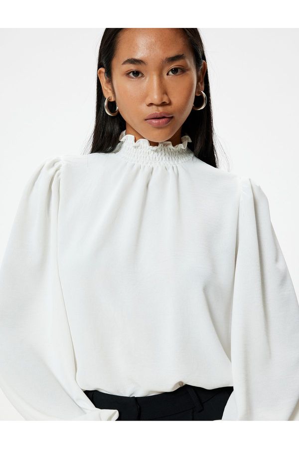 Koton Koton Aerobin Fabric Ruffle Stand Collar Long Sleeve Blouse