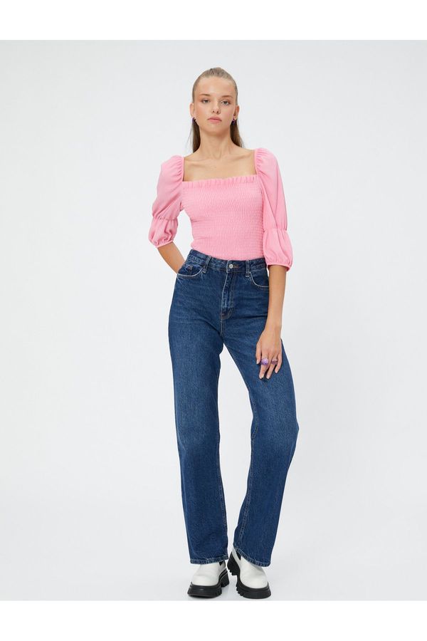 Koton Koton Balloon Sleeve Blouse Gimped Square Neck