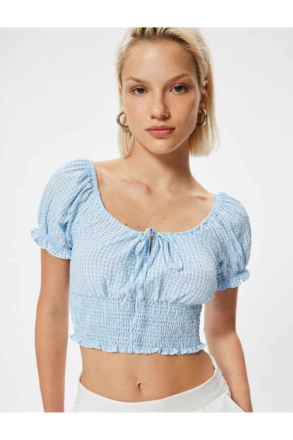 Koton Koton Balloon Sleeve Poplin Crop Blouse Gimped Front Tie Detail