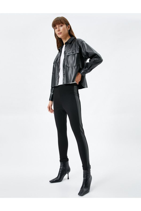 Koton Koton Basic tajice. Kožni izgled. Detalj pruge, normalan struk.