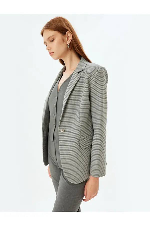 Koton Koton Blazer Jacket Double Breasted Flap Pocket Detail