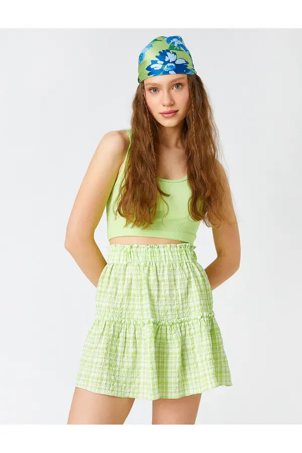 Koton Koton Checked Mini Skirt Ruffled Elastic Waist