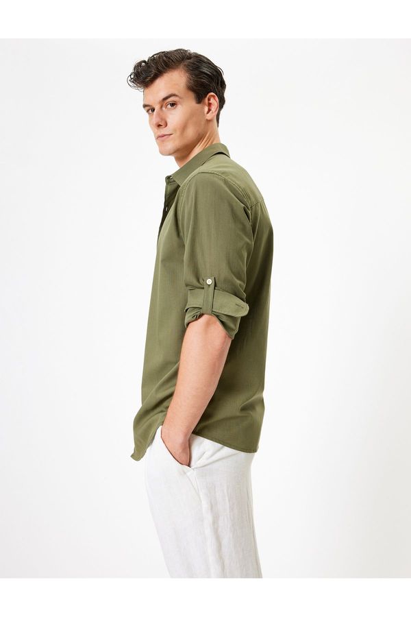 Koton Koton Classic Shirt Long Sleeve Buttoned Sleeve Detailed Cotton