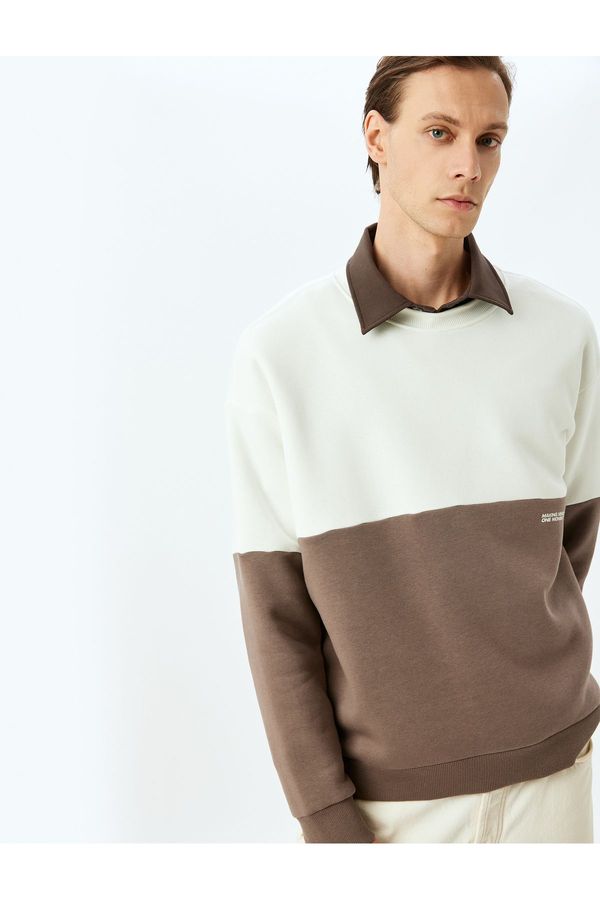 Koton Koton Crew Neck Cotton Blend Raised Color Block Basic Minimal Printed Oversize Sweatshirt