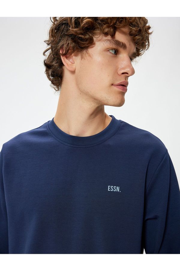 Koton Koton Crew Neck Sweatshirt Minimal Printed Basic Interlock Fabric Cotton Blend