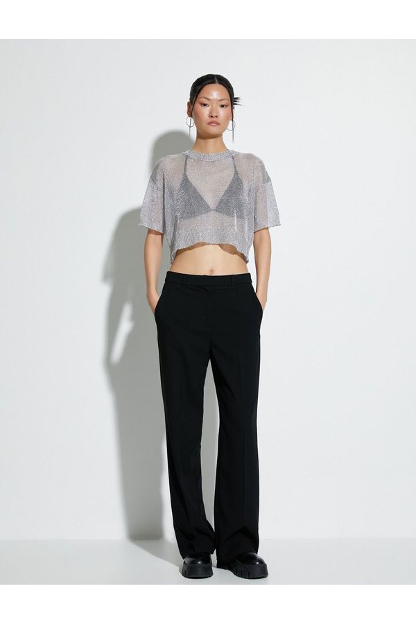 Koton Koton Crop Mercerized Sweater Metallic Glitter Short Sleeve