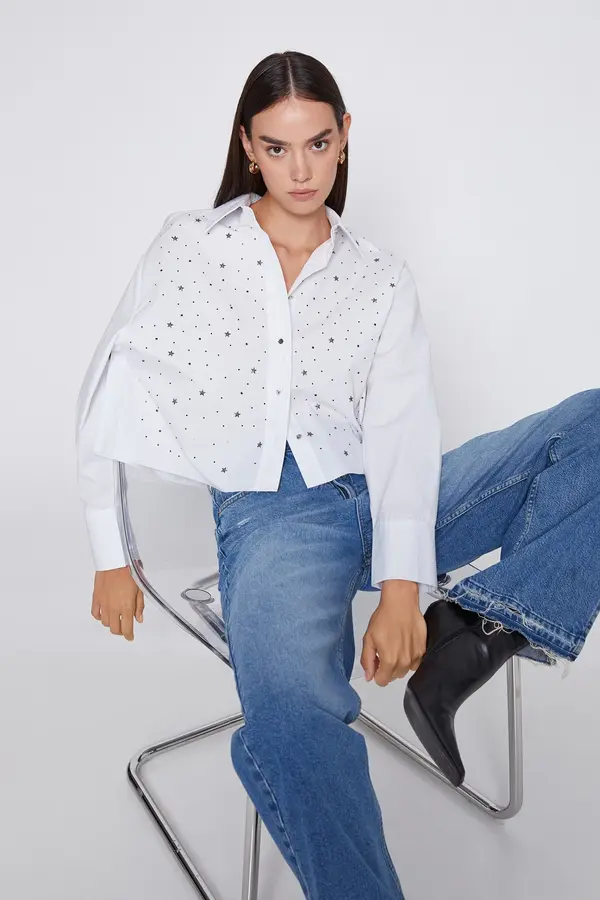 Koton Koton Crop Shirt Staple Printed