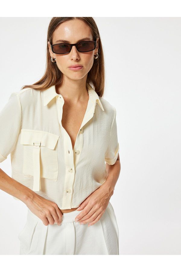 Koton Koton Crop Short Sleeve Shirt with Cargo Pocket Detail Modal Fabric Loose Fit