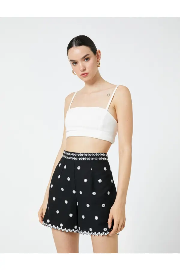 Koton Koton Ethnic Embroidered Shorts Wide Leg