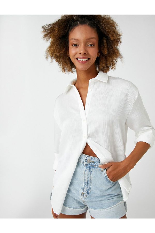 Koton Koton Flowy Shirt Long Sleeve Textured Cuff Collar