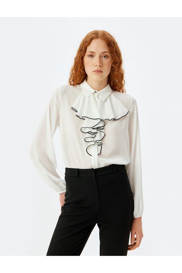 Koton Koton Frilled Shirt Long Sleeve Crepe Fabric Color Contrast Detail