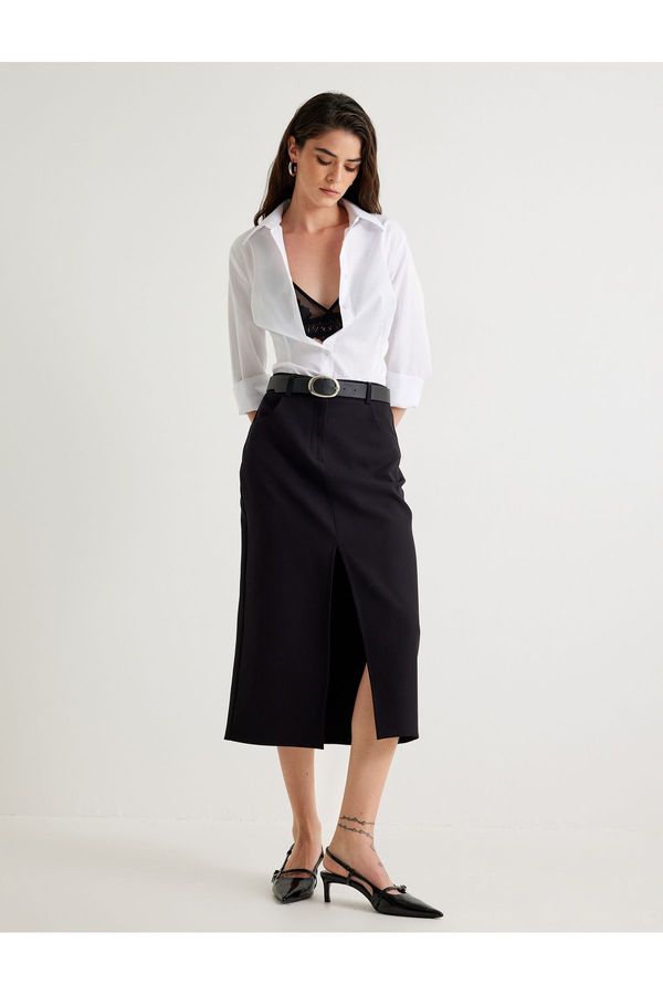 Koton Koton Front Slit Detailed Pocket Midi Length Pencil Skirt