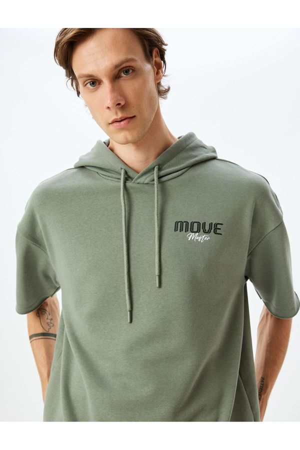 Koton Koton Half Sleeve Hooded Cotton Blend Slogan Printed Oversize Sports Sweatshirt
