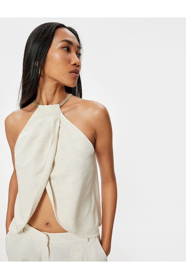 Koton Koton Halter Neck Blouse Asymmetrical Cut Window Detailed Linen Blend