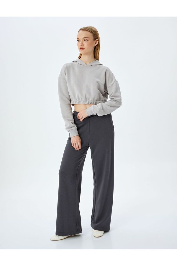 Koton Koton Hooded Long Sleeve Crop Elastic Waist Oversize Sweatshirt