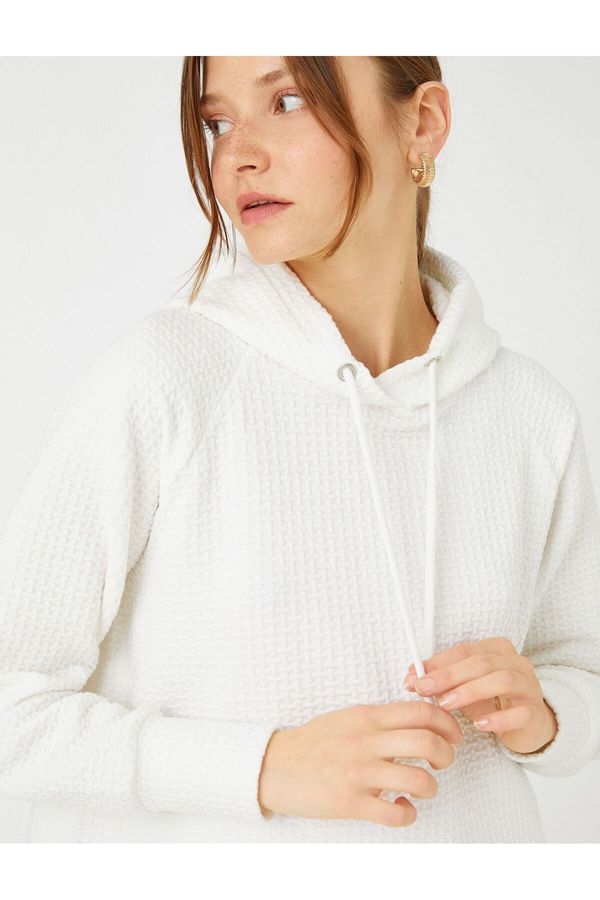 Koton Koton Hooded Sweatshirt Textured Long Sleeve Slit