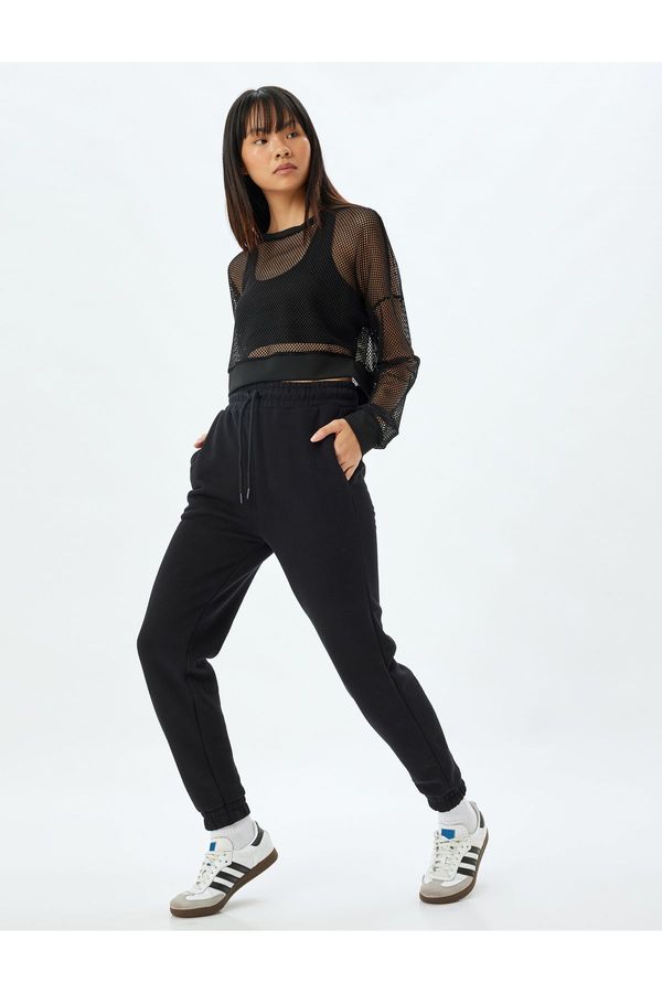 Koton Koton Jogger High Waist Sweatpants with Waist Tie Pocket Detail and Raised Waist