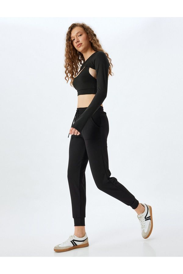 Koton Koton Jogger Sweatpants High Waist Interlock with Pocket Detail and Tie Waist