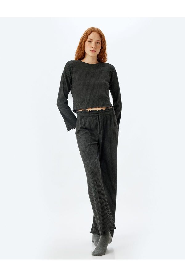 Koton Koton Knitted Pajama Bottoms Wide Leg Elastic Waist Tie Soft Texture