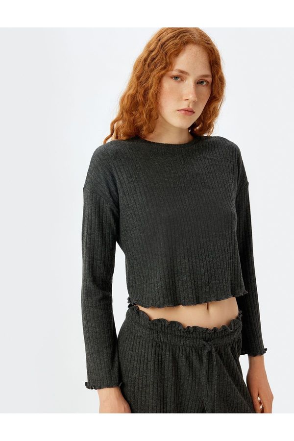 Koton Koton Knitted Pajama Top Long Sleeve Crew Neck Soft Texture
