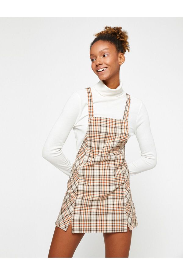 Koton Koton kombinezon haljina karirani prorez detaljne trake