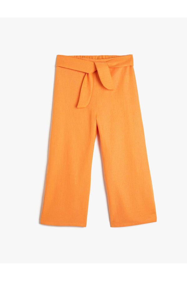 Koton Koton Linen Trousers Wide Leg Belt Detailed Elastic Waist