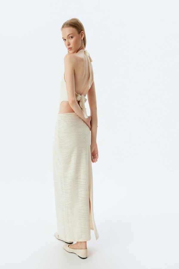 Koton Koton Long Dress Halter Neck Sleeveless Window Detail Slit