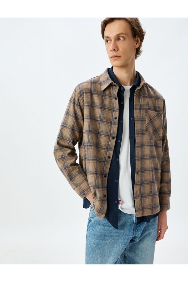 Koton Koton Long Sleeve Pocket Cotton Blend Lumberjack Shirt
