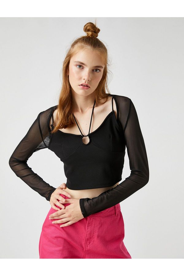 Koton Koton Long Sleeve T-Shirt with Crop Window Detail