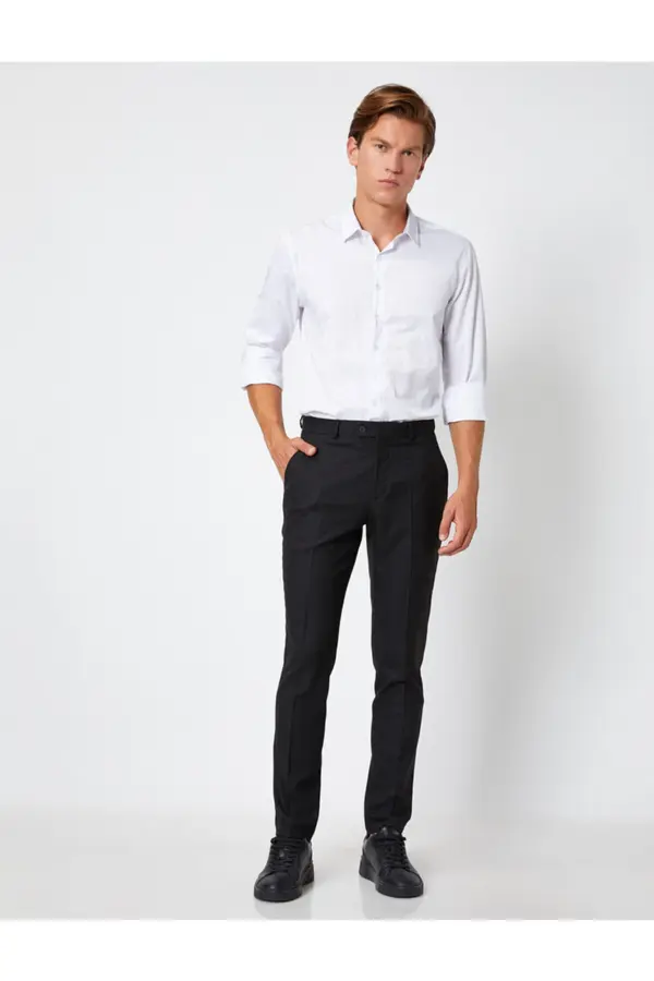 Koton Koton Men's Black Checkered Slim Chino Pants