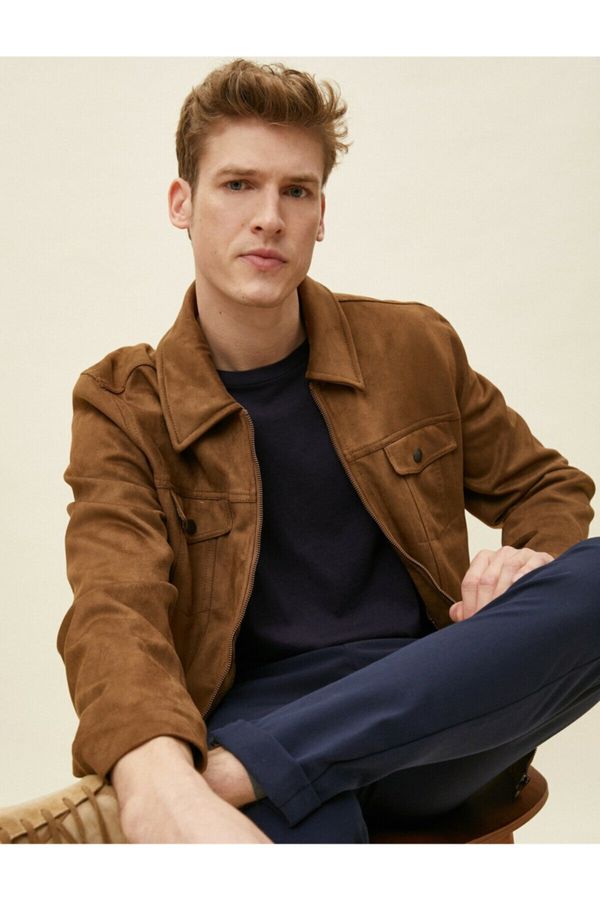 Koton Koton Men's Brown Zipper Detailed Coat