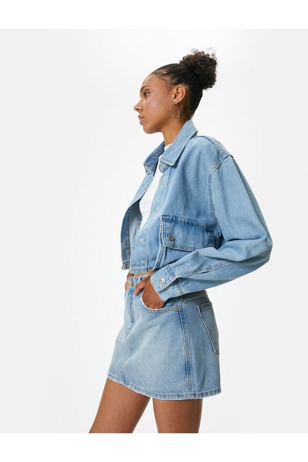 Koton Koton Mini Denim Shorts Skirt Slim Fit Buttoned Pocket Detailed