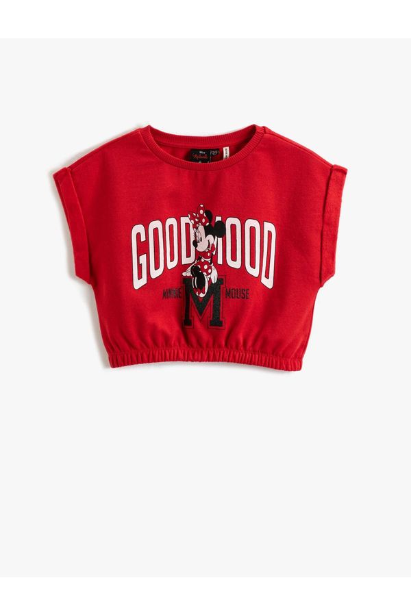 Koton Koton Minnie Mouse Crop T-Shirt with Printed Licensed Short Sleeves, Elastic Waist Crew Neck.