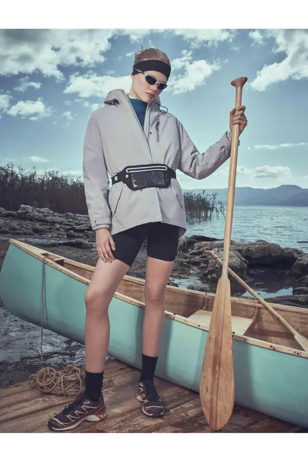 Koton Koton Outdoor Coat Hooded Zippered Pocket Tie Waist Stopper