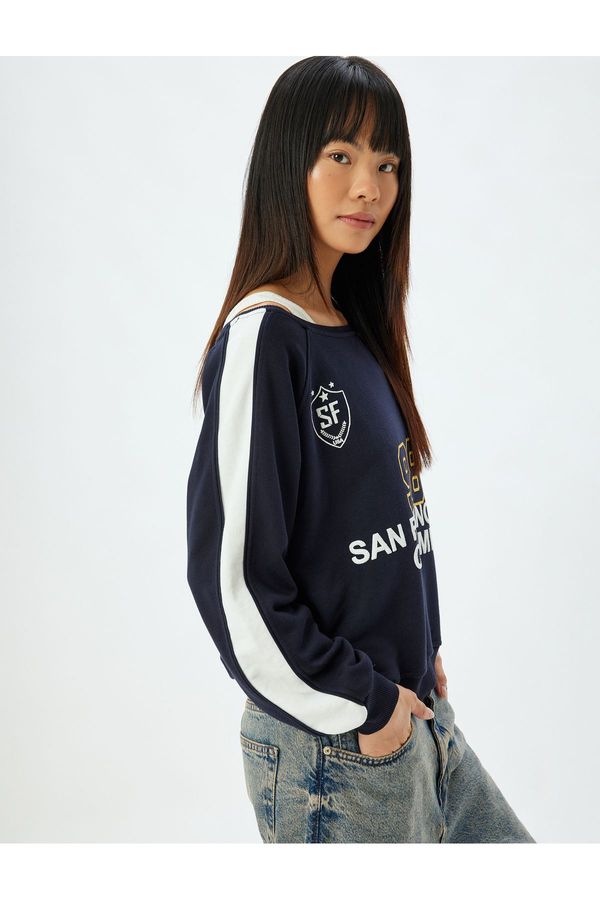 Koton Koton Oversize College Sweatshirt with Back Print and Boat Neck Raised