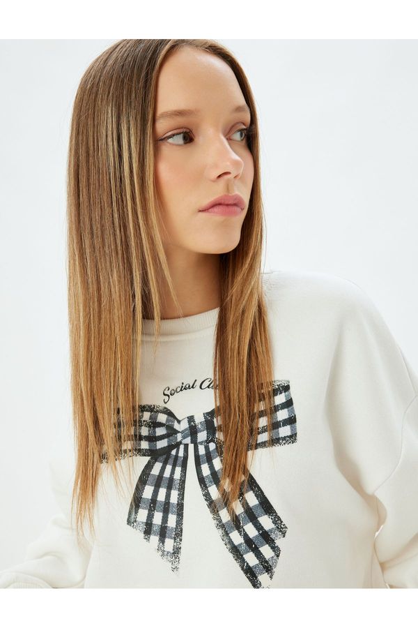Koton Koton Oversize Sweatshirt Bow Printed Crew Neck Slogan Raised