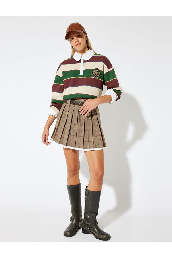 Koton Koton Polo Collar Color Block Embroidered Buttoned Casual Sweatshirt