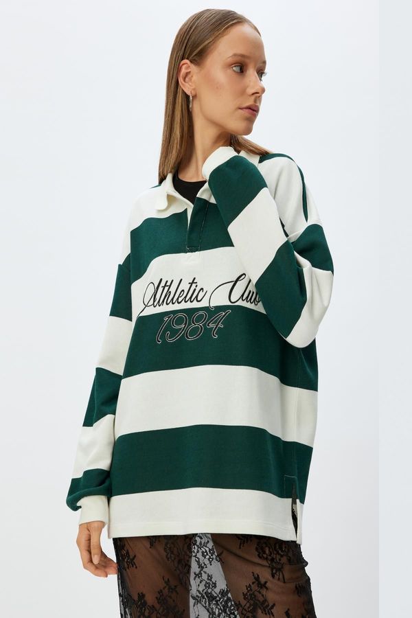 Koton Koton Polo Collar Sweatshirt Oversize College Printed Color Block Raised