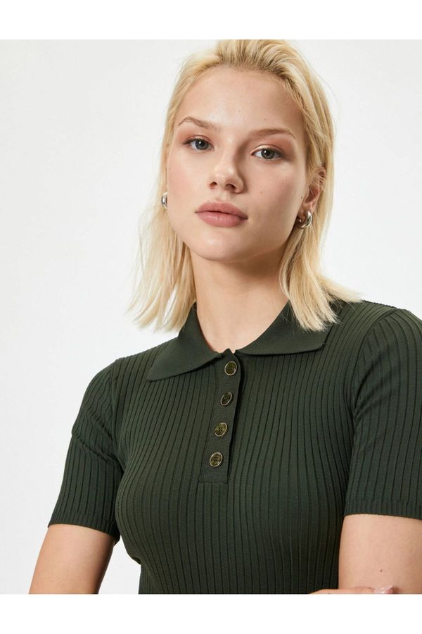 Koton Koton Polo Neck Sweater Short Sleeve Button Detailed Camisole Slim Fit