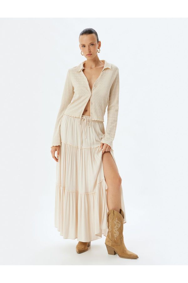 Koton Koton Ruffled Layered Slit Viscose Long Bell Skirt