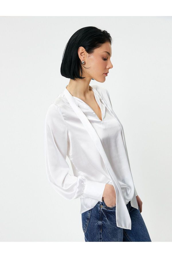 Koton Koton Satin Blouse with Tie Detail Long Sleeve