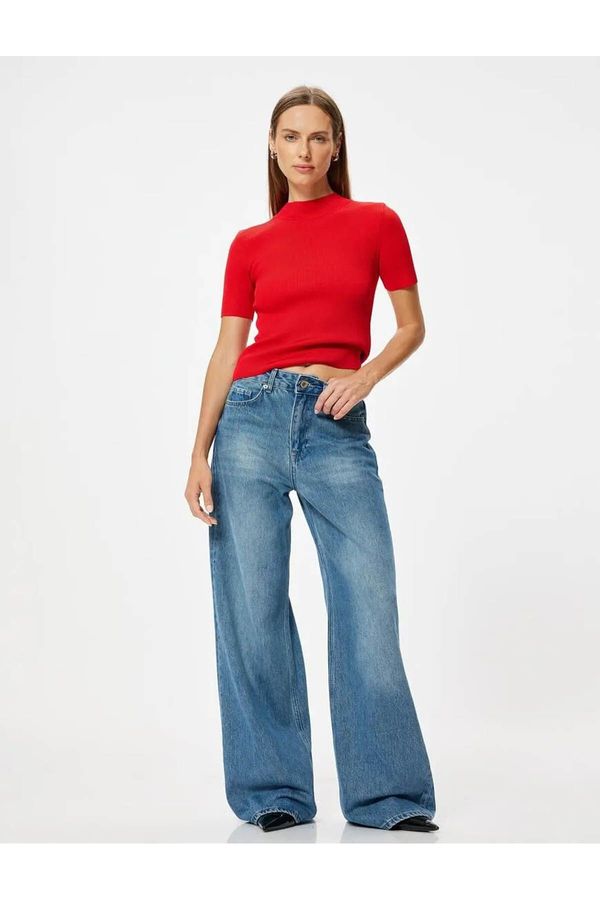 Koton Koton Short Sleeve Basic Knitwear Sweater High Collar