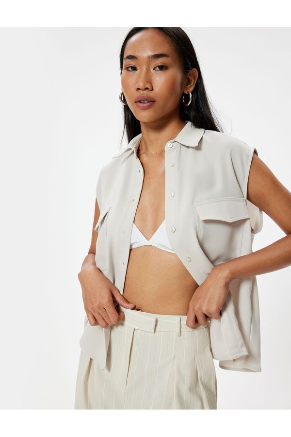 Koton Koton Sleeveless Shirt with Flap Pocket Detail Crepe Fabric