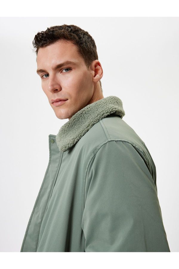 Koton Koton Slim Fit Jacket Plush Collar Detail Zippered