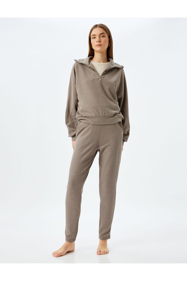 Koton Koton Slim Fit Ribbed Knitted Pajama Bottoms with Pockets